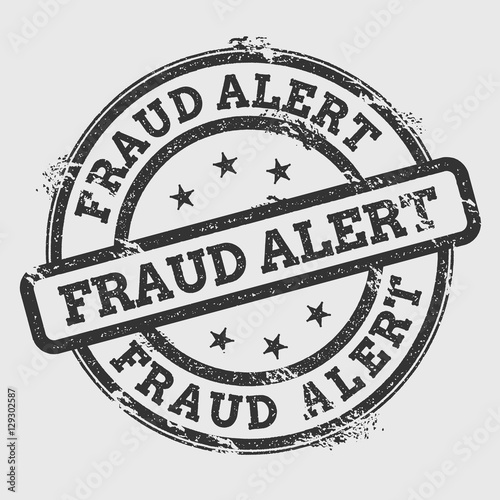 Fraud alert rubber stamp isolated on white background. Grunge round seal with text, ink texture and splatter and blots, vector illustration.