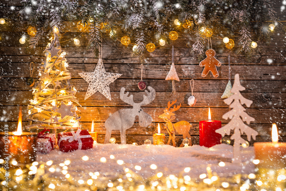 Christmas decoration on wooden background Christmas decoration on wooden background