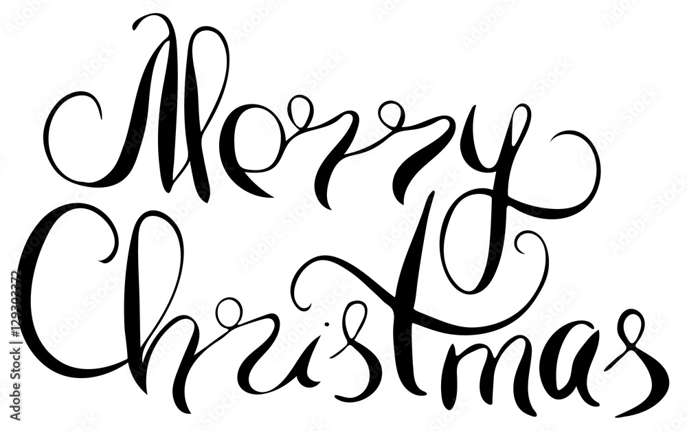 Obraz premium Merry Christmas words. Brush lettering text. Isolated on white background. Vector design