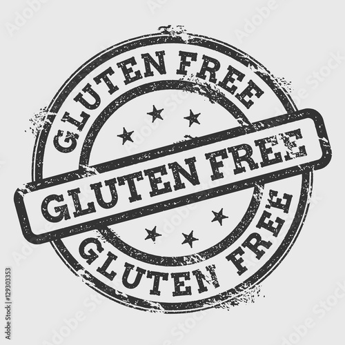 Gluten free rubber stamp isolated on white background. Grunge round seal with text, ink texture and splatter and blots, vector illustration.