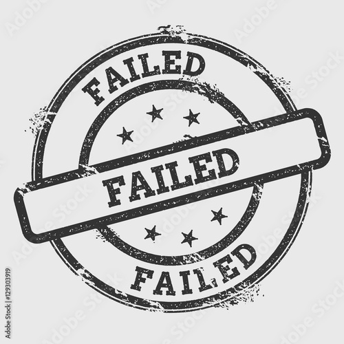 Failed rubber stamp isolated on white background. Grunge round seal with text, ink texture and splatter and blots, vector illustration.