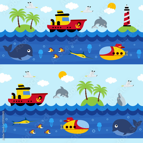 seamless pattern with sea and underwater - vector illustration, eps