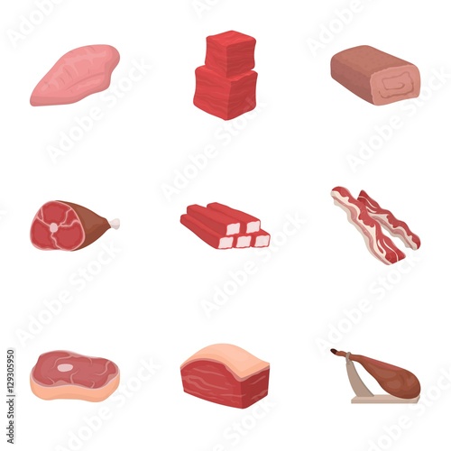 Meats set icons in cartoon style. Big collection of meats vector symbol stock illustration