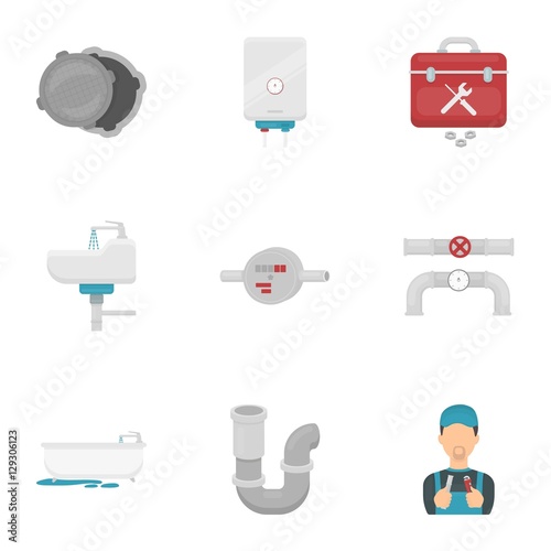 Plumbing set icons in cartoon style. Big collection of plumbing vector symbol stock illustration