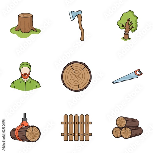 Sawmil and timber set icons in cartoon style. Big collection of sawmill and timber vector symbol stock illustration