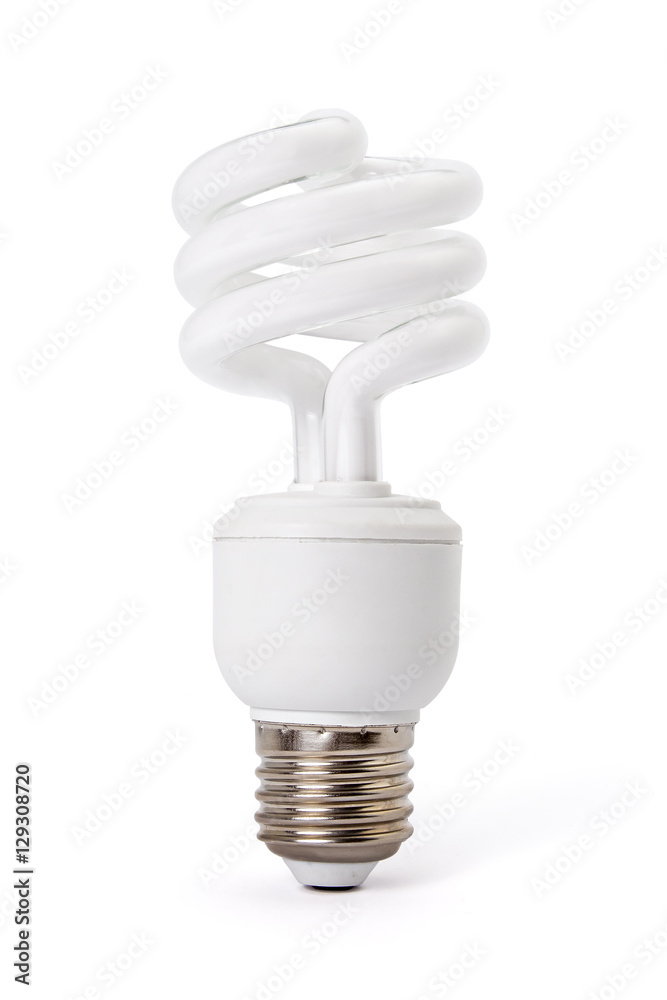 White energy saving compact fluorescent light bulb isolated on white background