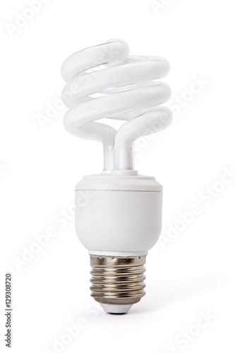 White energy saving compact fluorescent light bulb isolated on white background