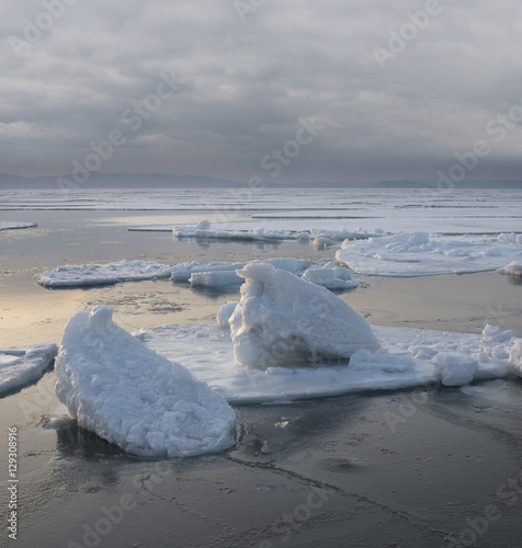 Winter, sea, snow-covered ice