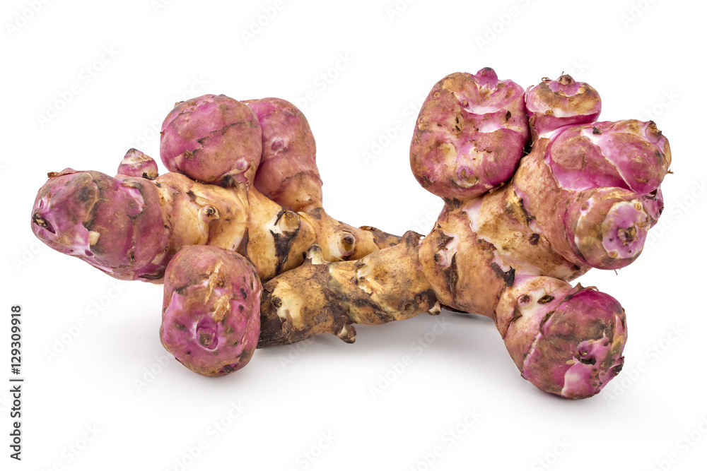 Pair of fresh raw Jerusalem artichoke isolated on white background Pair of fresh raw Jerusalem artichoke isolated on white background