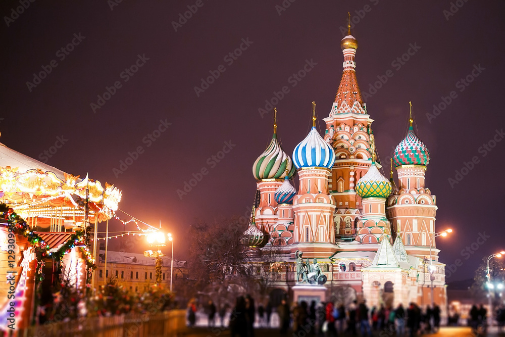 St. Basil's Cathedral on the background of the Christmas Fair. R