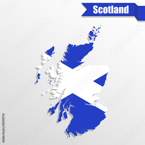 Scotland map with flag inside and ribbon
