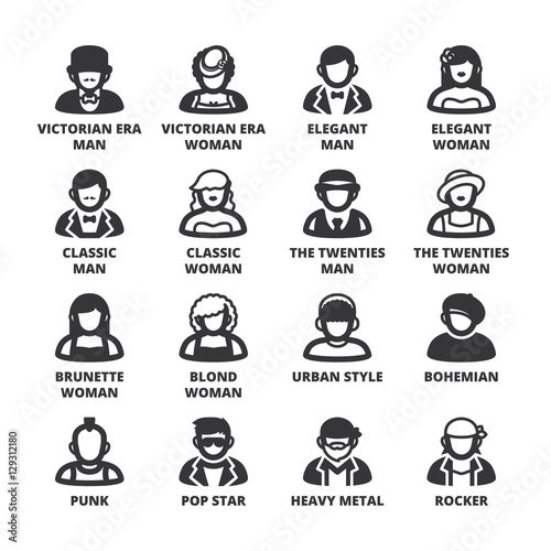 Classic and modern style. People flat symbols. Black
