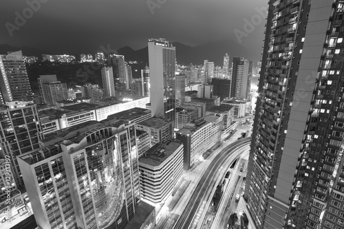 Aerial view of Hong Kong city at night