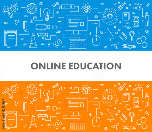 Line design concept web banner for online education.