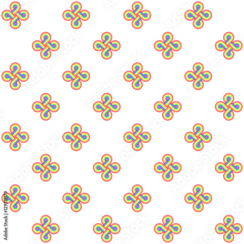 seamless pattern of infinite loops in rainbow colours on a white background
(seamless texture)