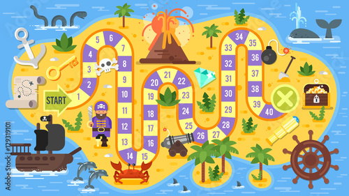 Vector flat style illustration of kids pirate board game