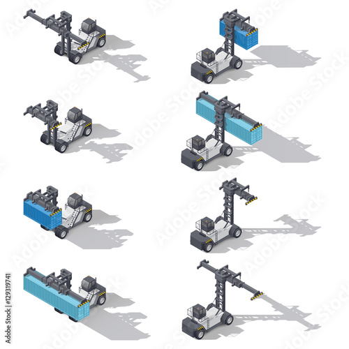 Full container port loader isometric icon set