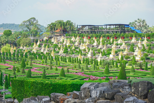 French garden of Nong Nooch Tropical Botanical Gardenat sunrise , Pattaya, Thailand