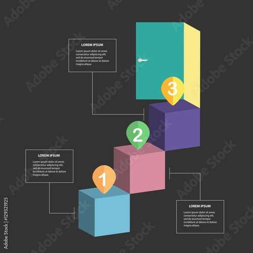 Business concept 3D steps and open door to future success. Vector EPS 10