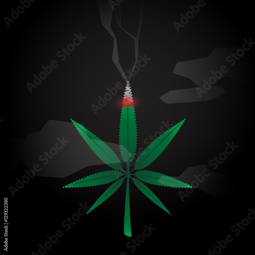 Cannabis Burned with Smoke on Dark Background vector illustration