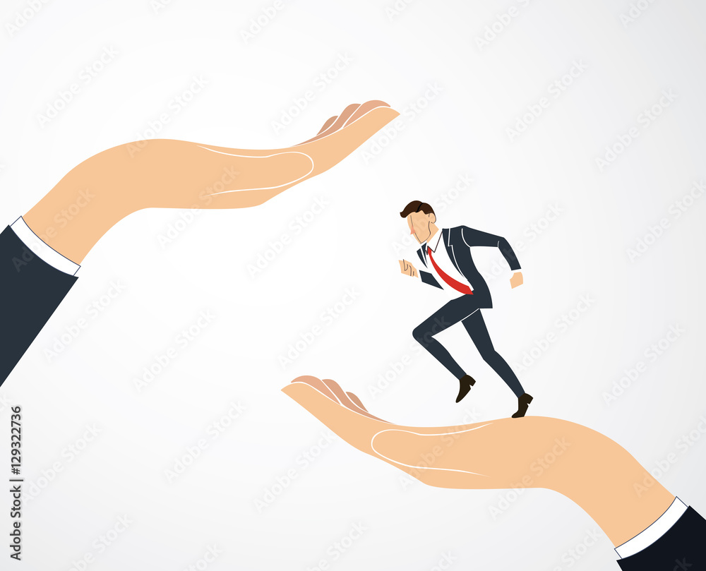 Helping Hand. Businessman running to success. business Concept vector Helping Hand. Businessman running to success. business Concept vector