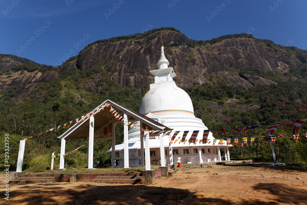 White Stupa under Adam's Peak in Sri Lanka