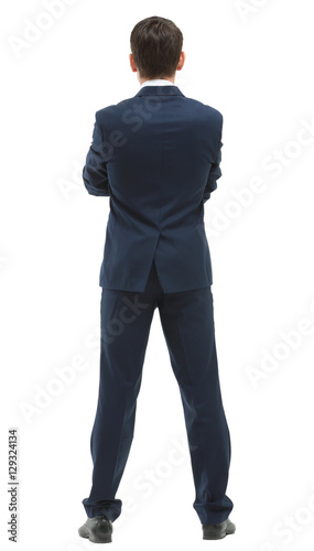 Foto Businessman from the back - looking at something over a white ba