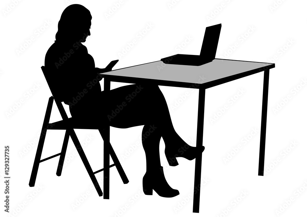 Fototapeta premium Young woman with computer on a white background