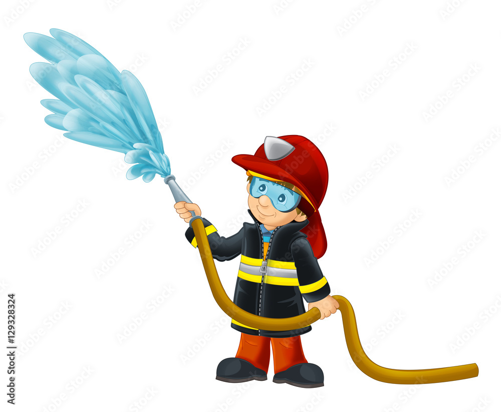 Obraz premium Cartoon happy and funny fireman - isolated background - illustration for children