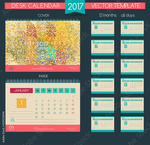Calendar 2017. Vector Templates all months.