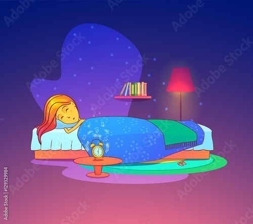 Girl or woman sleeping, dreaming in bed