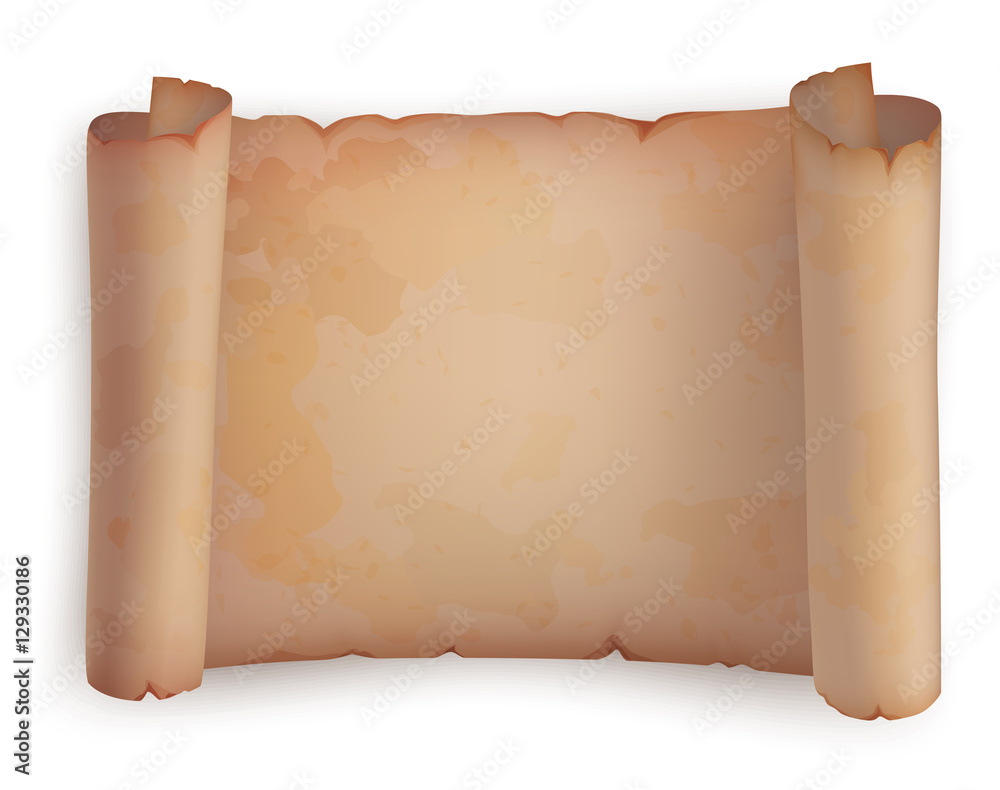 Paper roll or horizontal old scroll, parchment