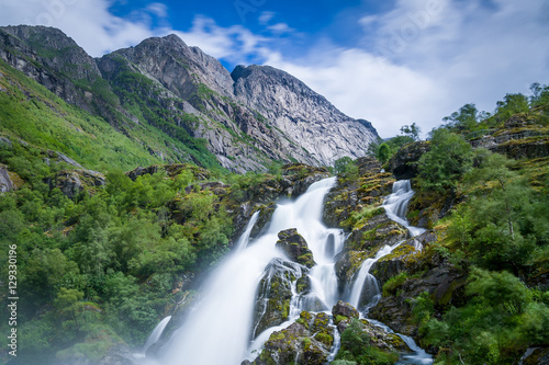 Briksdalsbreen waterfall long exposure and close view