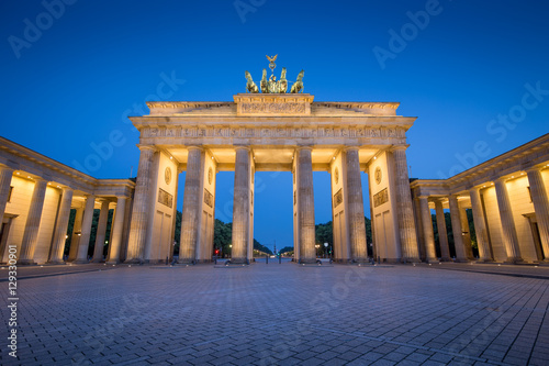 Berlin Brandenburg Gate illuminated in twilight, Berlin, Germany