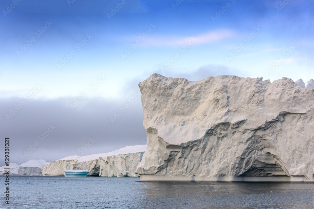 huge glaciers on the frozen ocean