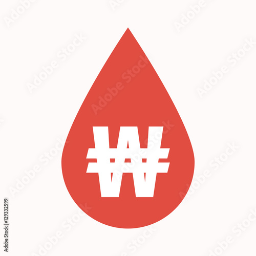 Isolated blood drop with a won currency sign