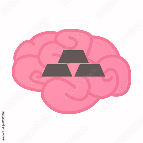 Isolated brain with three gold bullions