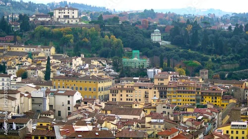 Beautiful aerial view of Florence from the observation platform of Duomo, Cathedral Santa Maria del Fiore. photo