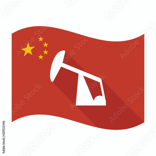 Isolated China flag with a horsehead pump