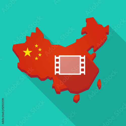 Long shadow China map with a film photogram