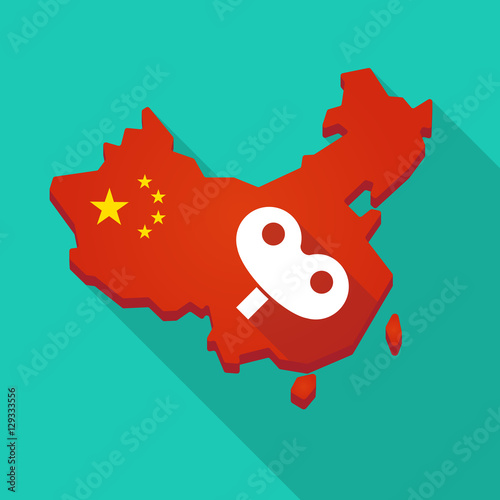 Long shadow China map with a toy crank