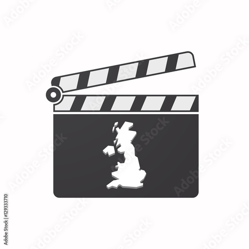 Isolated clapper board with  a map of the UK