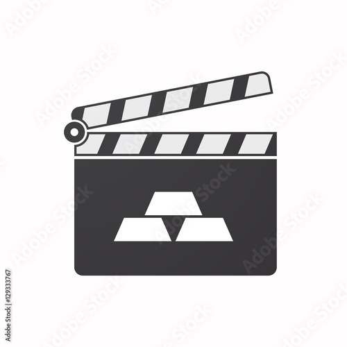 Isolated clapper board with three gold bullions