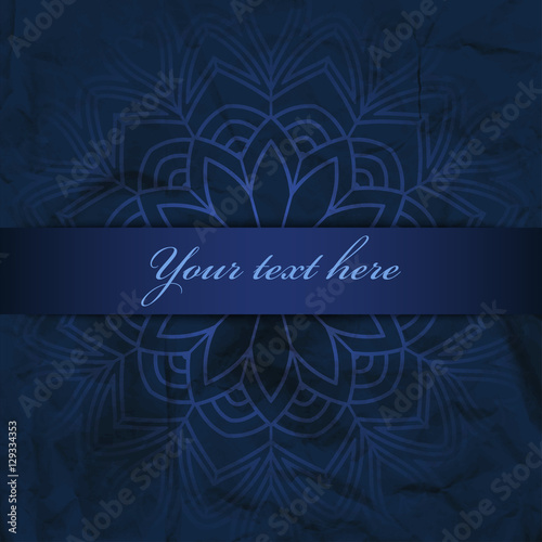 Blue background with mandala and space for text. Vector template