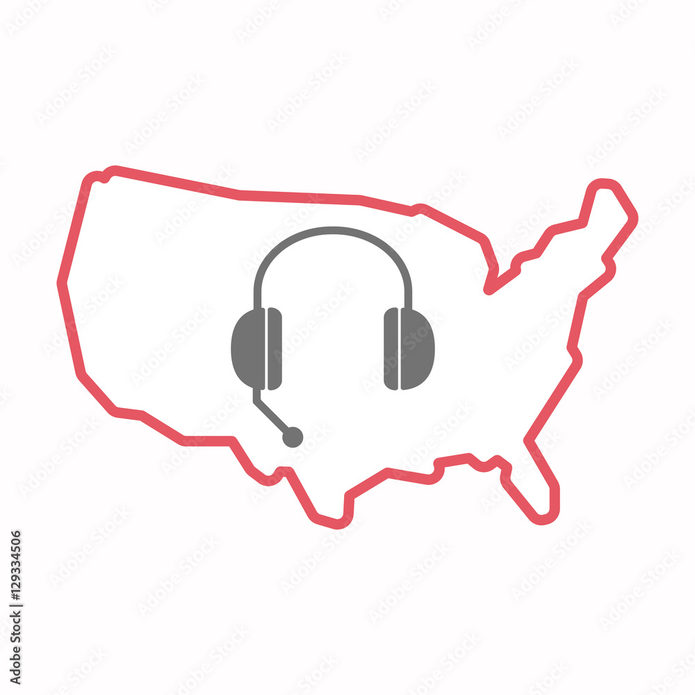 Isolated map of USA with a hands free phone device Isolated map of USA with a hands free phone device