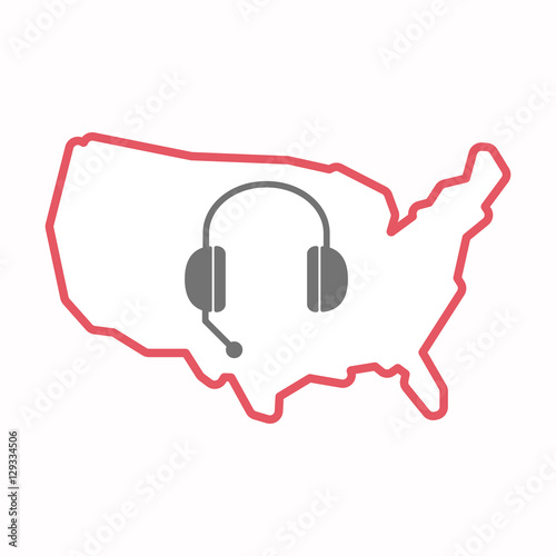 Isolated map of USA with  a hands free phone device