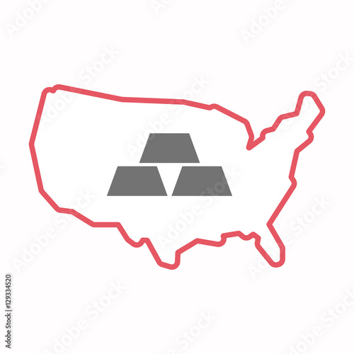 Isolated map of USA with three gold bullions