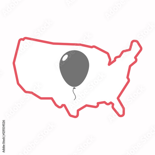 Isolated map of USA with a balloon