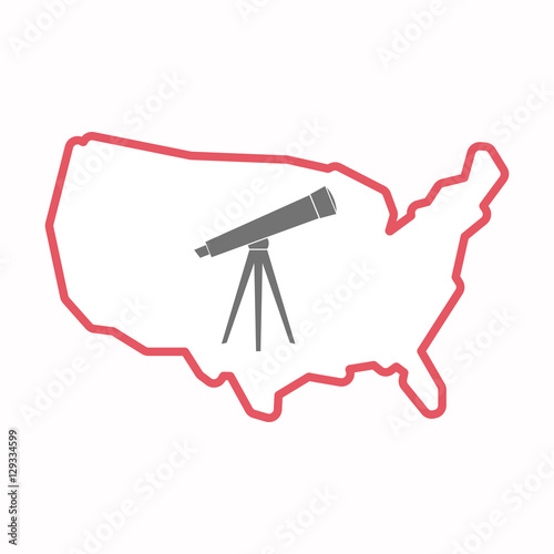 Isolated map of USA with a telescope