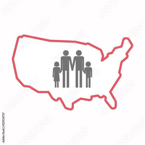 Isolated map of USA with a gay parents  family pictogram